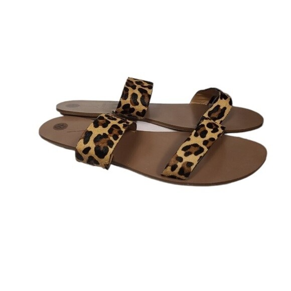 J. Crew Animal Print Slide On Double Strap Sandals 10 - Picture 1 of 7